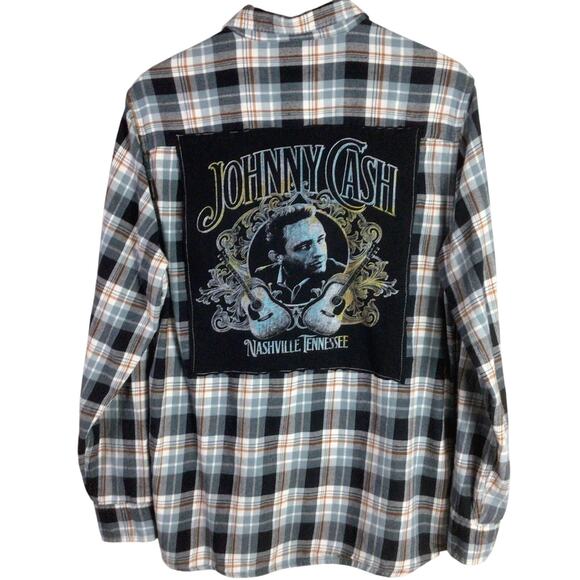 Upcycled JOHNNY CASH Nashville Tennessee shirt Flannel Large - Picture 1 of 5